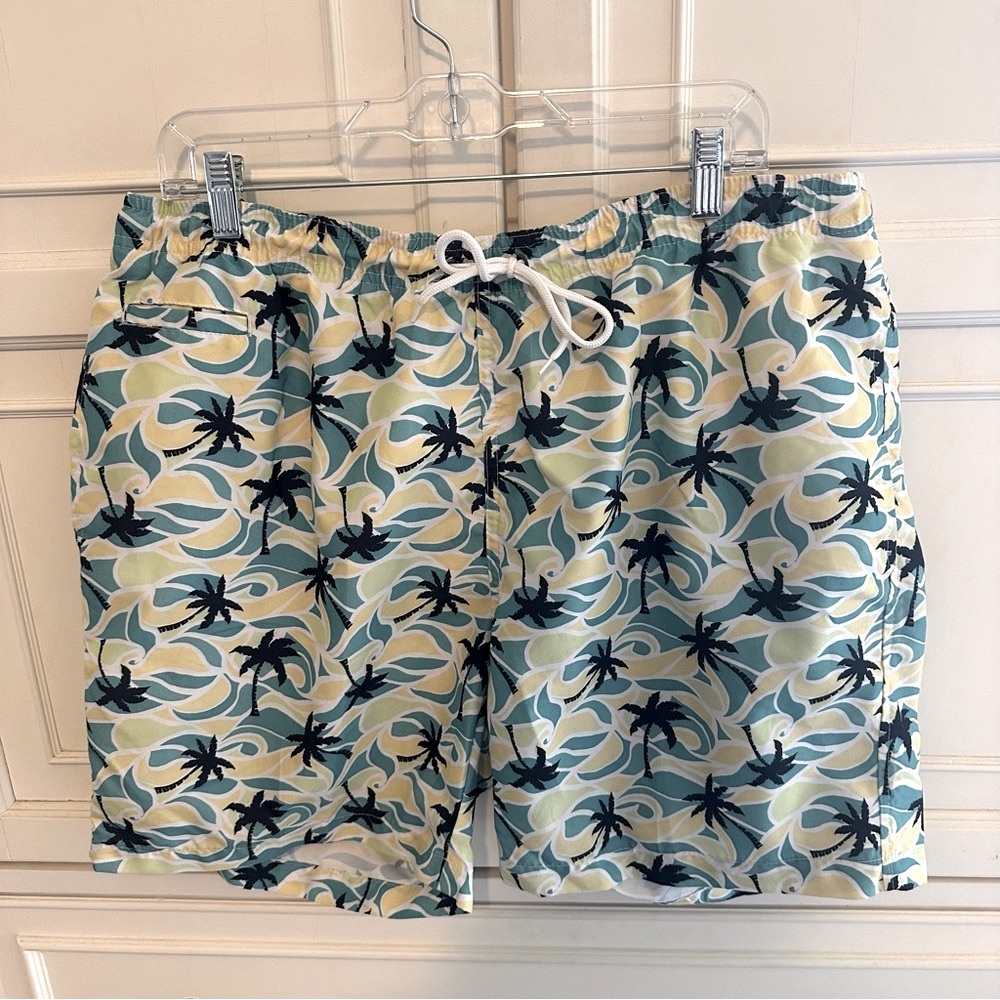 Trunks Surf & Swim Co. Yellow Blue Palm Trees Board Swim Shorts